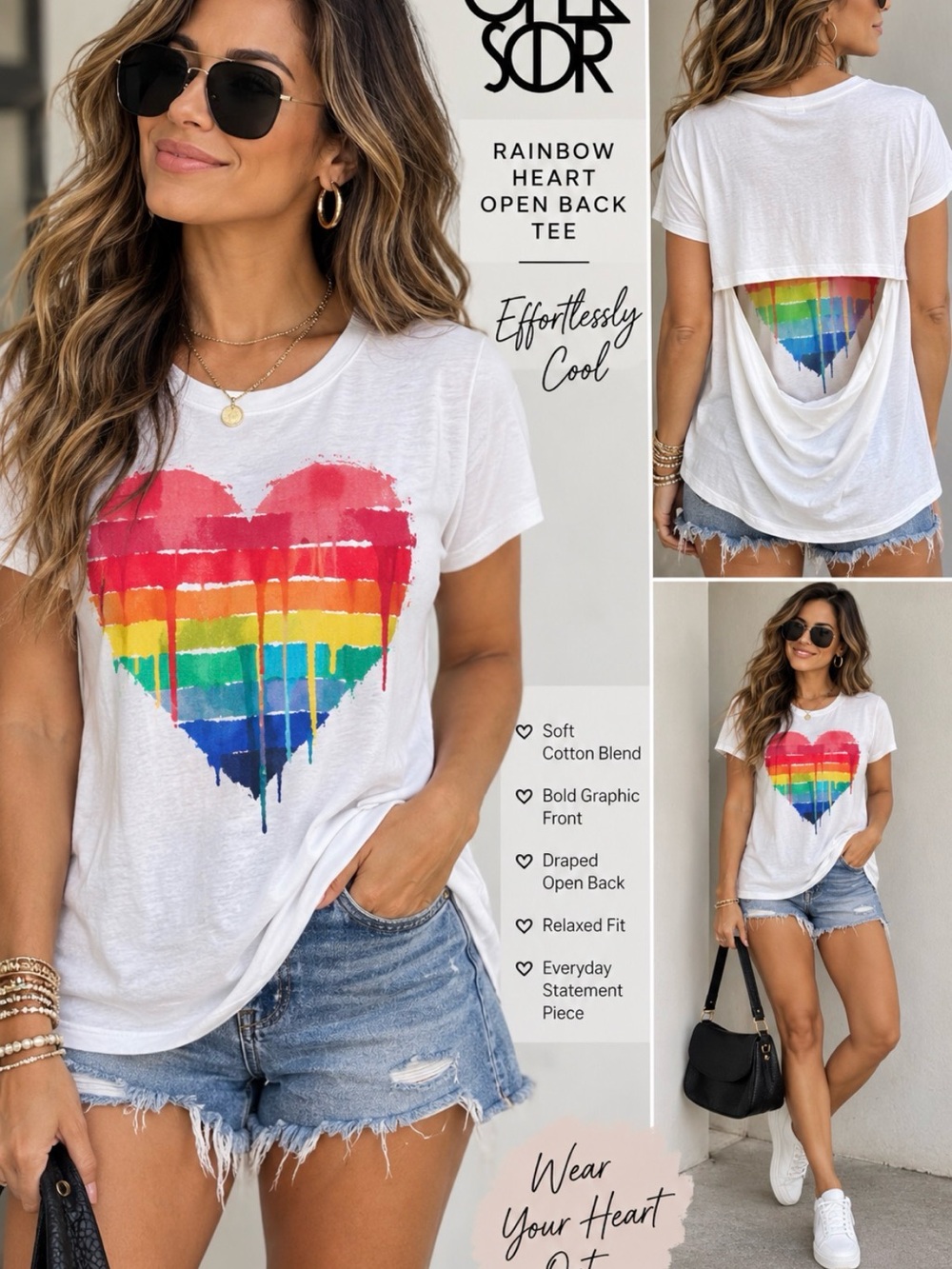 Chaser White Short Sleeve Tee with Rainbow Heart Drip